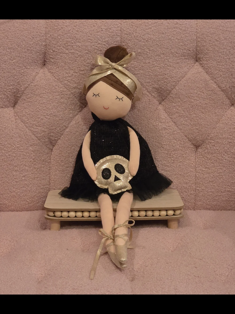 Halloween Black & Gold Plush Ballerina Doll Shelf Sitter